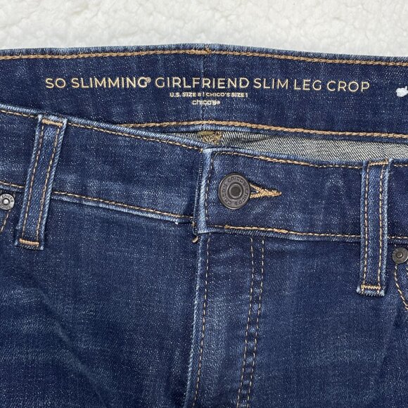 Chicos Jeans Womens Size US 8 So Slimming Girfriend Slim Crop High Rise 30x23 - Picture 10 of 12